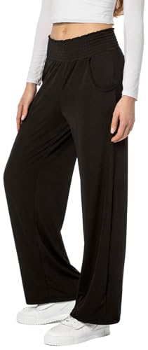 In One Clothing Palazoo Damen Hose - Outdoor und Lounge Hose - mit besonders elastischem hohem Bund und modisch weit ausgestellten Beinen, mit Seitentaschen - schwarz Grösse XXL von In One Clothing