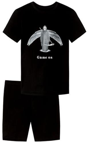 Jungen Schlafanzug kurz, weicher Single-Jersey aus 100% Baumwolle und Hose in Bermuda Form - mit Motiv Game on, in schwarz Grösse 176 von In One Clothing