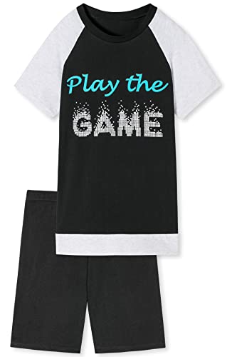 Jungen Schlafanzug kurz, weicher Single-Jersey aus 100% Baumwolle und Hose in Bermuda Form - mit Motiv Play The Game, in schwarz Grösse 164 von In One Clothing