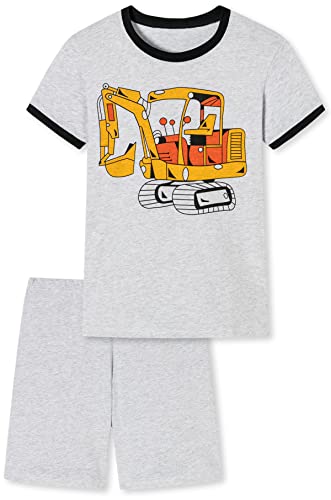 Kinder Schlafanzug mit Bagger Motiv, Single-Jersey aus 100% Baumwolle in Graumelange von In One Clothing