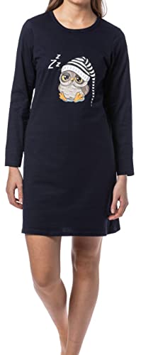 In One Clothing Mädchen Nachthemd mit langem Arm, weicher Singley Jersey aus 100% Baumwolle - mit Motiv Eule Schlafmütze, in der Farbe dunkelblau - Grösse 128 von In One Clothing