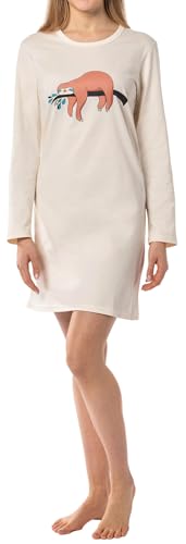 In One Clothing Mädchen Nachthemd mit langem Arm, weicher Singley Jersey aus 100% Baumwolle - mit Faultier Motiv Faultier auf AST, in der Farbe Natur - Grösse 164 von In One Clothing
