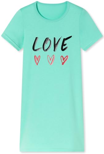 Mädchen Nachthemd mit kurzem Arm, weicher Single-Jersey aus 100% Bauwollle, mit Eulen oder Faultier Motivdruck - Motiv Love in der Farbe türkis Grösse 152 von In One Clothing