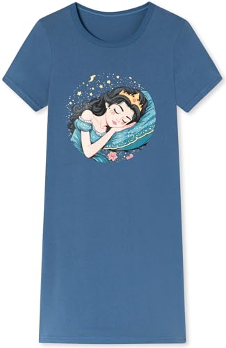 Mädchen Nachthemd mit kurzem Arm, weicher Single-Jersey aus 100% Bauwollle, mit Eulen oder Faultier Motivdruck - Motiv Princess of Sleep in der Farbe graublau Grösse 128 von In One Clothing