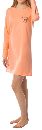 In One Clothing Mädchen Nachthemd mit langem Arm, weicher Singley Jersey aus 100% Baumwolle - mit Motiv Good Night - in der Farbe apricot - Grösse 152 von In One Clothing