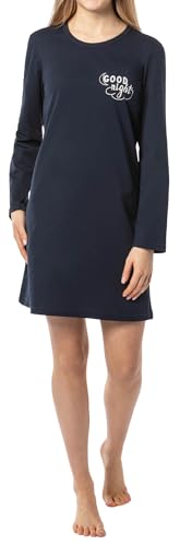 In One Clothing Mädchen Nachthemd mit langem Arm, weicher Singley Jersey aus 100% Baumwolle - mit Motiv Good Night - in der Farbe dunkelblau - Grösse 152 von In One Clothing