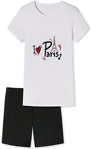 Mädchen Schlafanzug kurz mit Motiv I Love Paris in der Farbe Weiss/schwarz (176) von In One Clothing