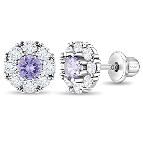 925 Sterling Silber Ohrstecker mit 7mm Zirkonia Blume Schraubverschluss für Kleinkinder und kleine Mädchen - Blumenohrringe für Mädchen, 7mm, Sterling Silber, Zirkonia von In Season Jewelry