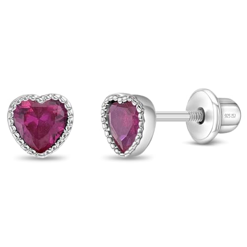 925 Sterling Silber Sicherheitsschraubverschluss Ohrringe Herz Zirkonia Ohrringe Mädchen Kleine Herz Ohrringe für Mädchen, 5mm, Sterling Silber, Zirkonia von In Season Jewelry