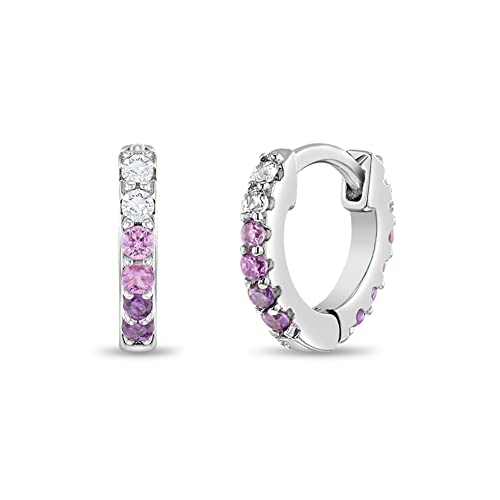 In Season Jewelry 925 Sterling Silber Klar & Rosa Kubischer Zirkonia Huggie Hoop Ohrringe für Mädchen - Modische CZ-Ohrring für Kleinkinder junge Mädchen von In Season Jewelry