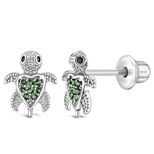 In Season Jewelry 925 Sterling Silber Mädchen Grüne Cubic Zirkonia Schildkrötenohrringe Mit Schraubverschluss - Meerestier-Ohrringe Für Kleinkinder, Junge Mädchen & Pre Teens von In Season Jewelry