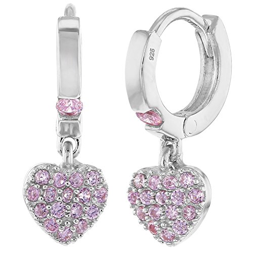 In Season Jewelry 925 Sterling Silber Mädchen Klein Hoop Rosa CZ Romantische Herz Baumeln Ohrringe, Stilvolle Huggie Hoop Ohrringe für Junge Mädchen & Pre Teens Täglich Formale und Lässige Outfits von In Season Jewelry