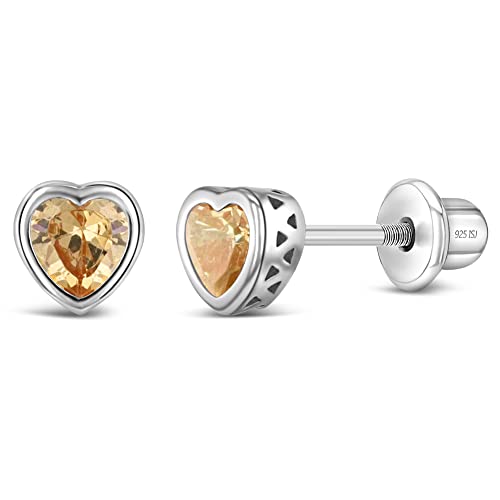 In Season Jewelry 925 Sterling Silber simuliert Geburtsstein Lünette Herz Mädchen Schraubverschluss Ohrringe von In Season Jewelry