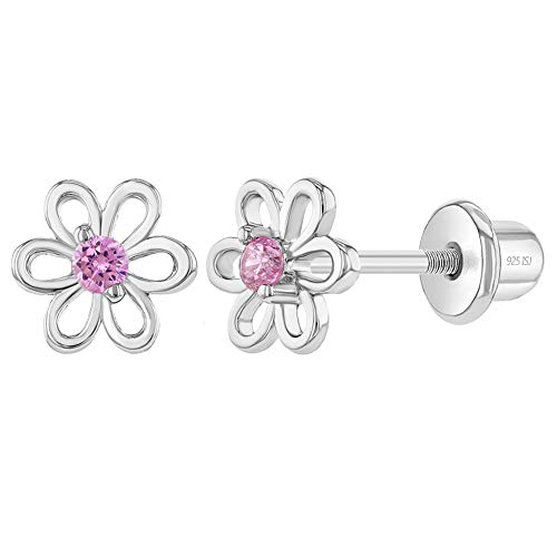 In Season Jewelry 925 Sterling Silber 6Mm Bezaubernder Pink Blume CZ Mädchen Ohrstecker Mit Schraubverschluss Perfekt Für Kleinkinder, Kleine Mädchen & Pre-Teens Hypoallergen Für Empfindliche Haut von In Season Jewelry