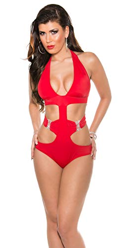 Koucla Monokini Beachwear Badeanzug Neckholder Strass (Rot, M) von In-Stylefashion