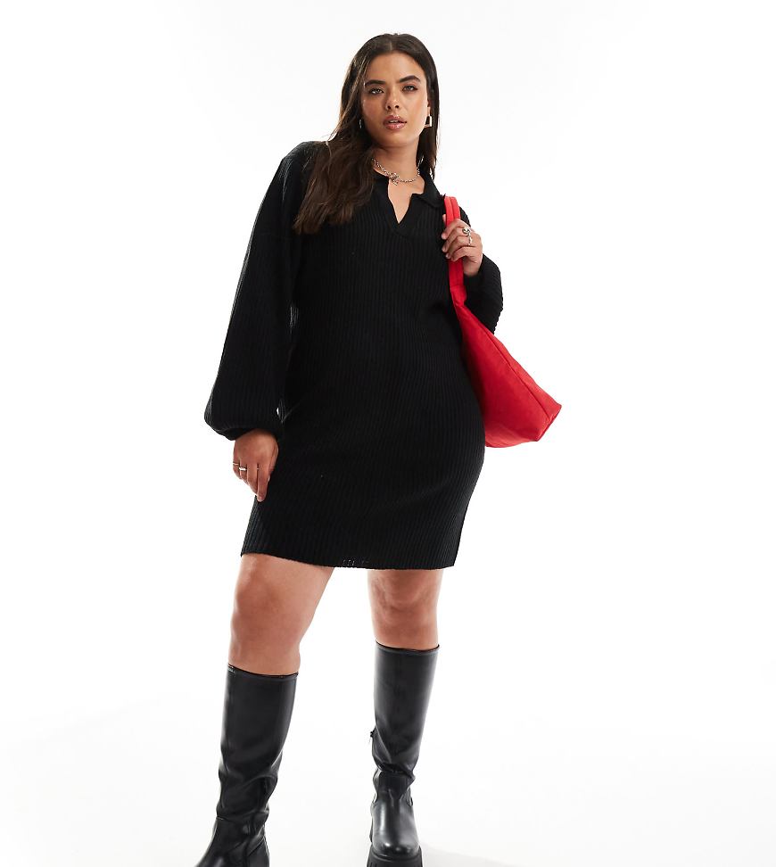 In The Style Plus - Exklusives, gestricktes Mini-Pulloverkleid in Schwarz mit Kragendetail In The Style Plus - Exklusives, gestricktes Mini-Pulloverkleid in Schwarz mit Kragendetail von In The Style Plus