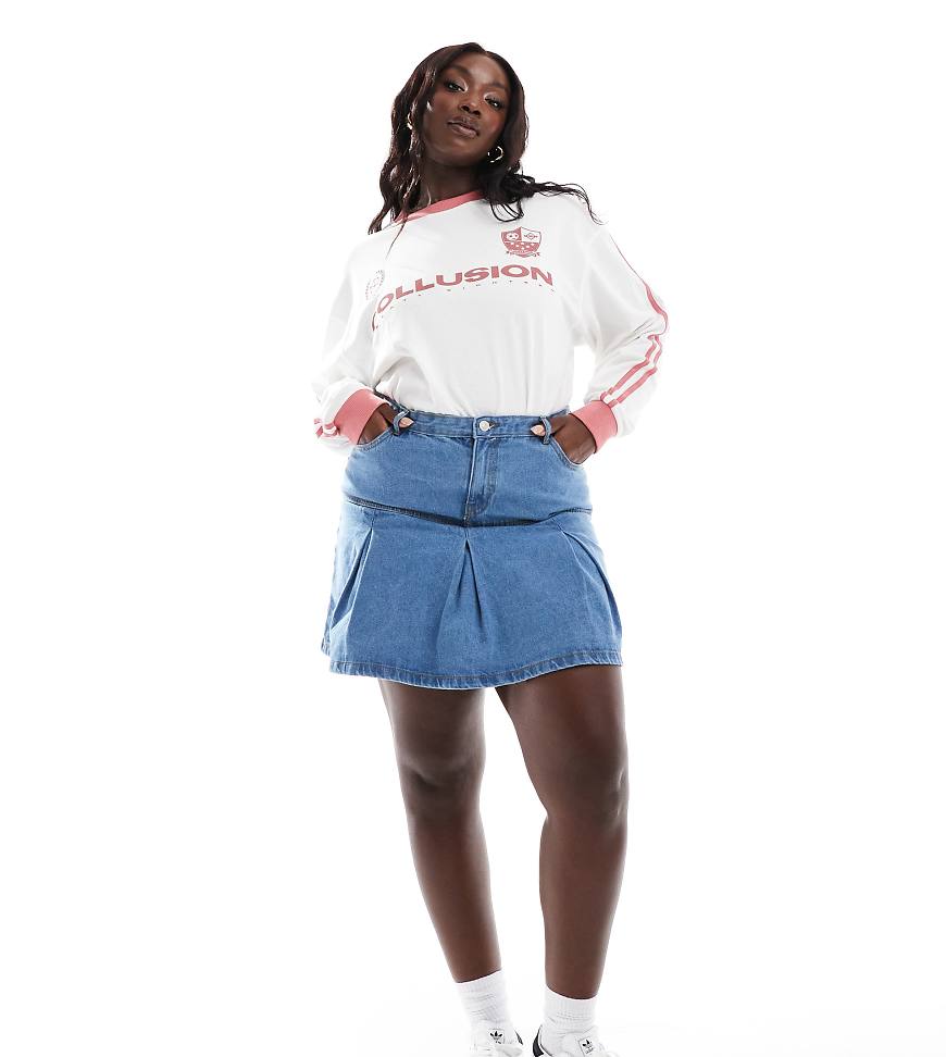 In The Style Plus - Jeans-Minirock in Blau mit Falten-Design von In The Style Plus