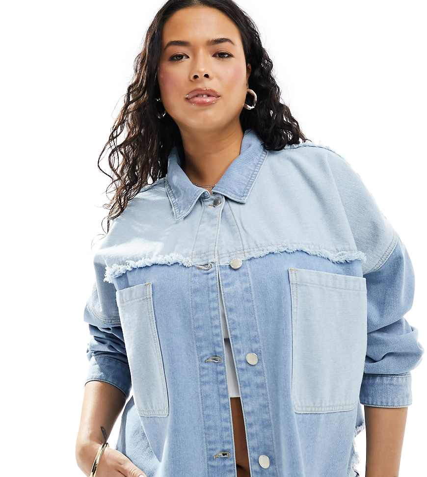 In The Style Plus - Jeansjacke in Hellblau mit Tasche und ausgefransten Nahtdetails In The Style Plus - Jeansjacke in Hellblau mit Tasche und ausgefransten Nahtdetails von In The Style Plus