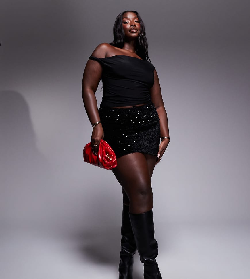 In The Style Plus - Minirock in Schwarz mit Pailletten von In The Style Plus