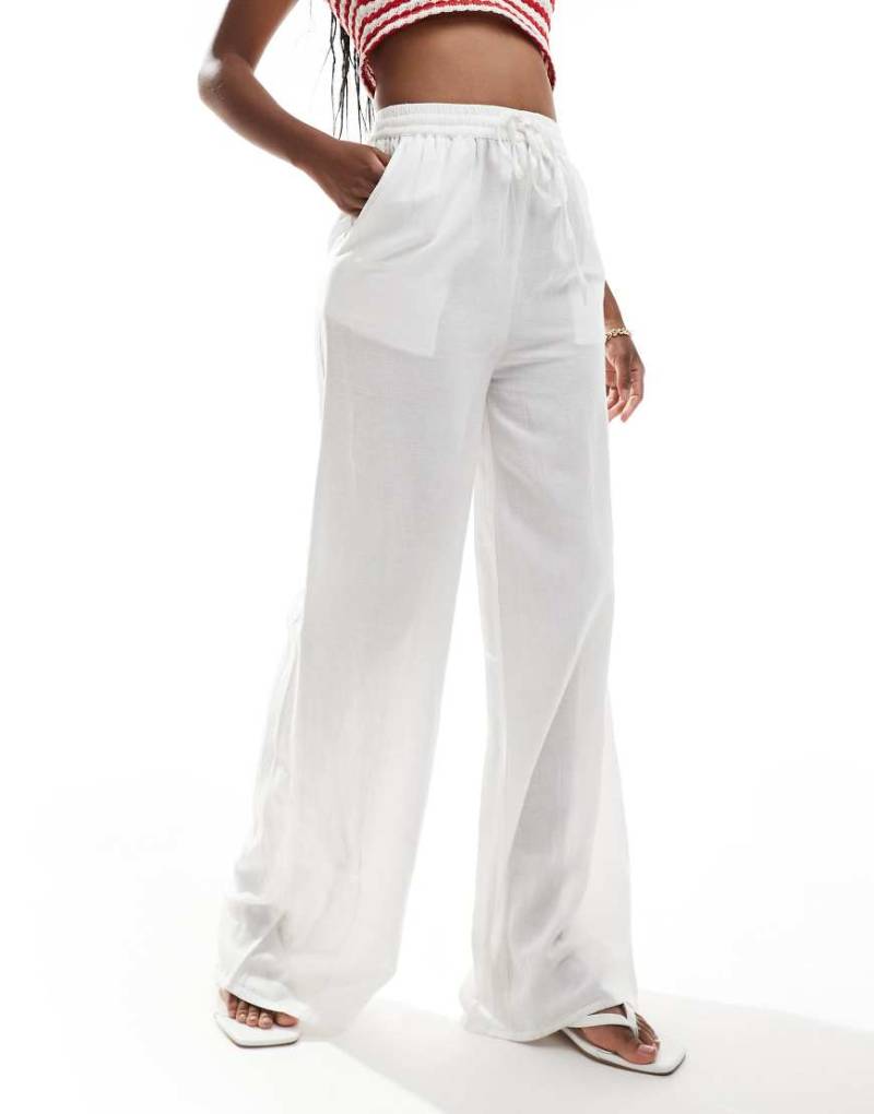 In The Style - Hose aus Leinenmix in Weiß mit weitem Bein und Tunnelzug von In The Style
