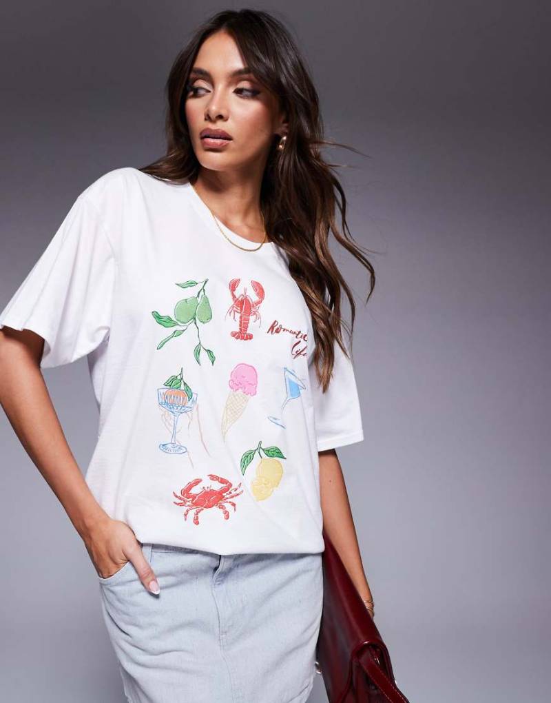 In The Style - Oversize-T-Shirt in Weiß mit maritimer Grafik von In The Style