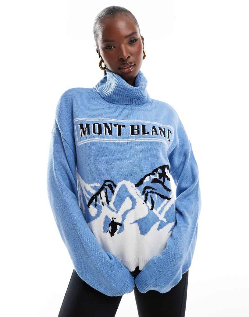 In The Style - Rollkragenpullover in Blau mit „Mont Blanc"-Motiv von In The Style