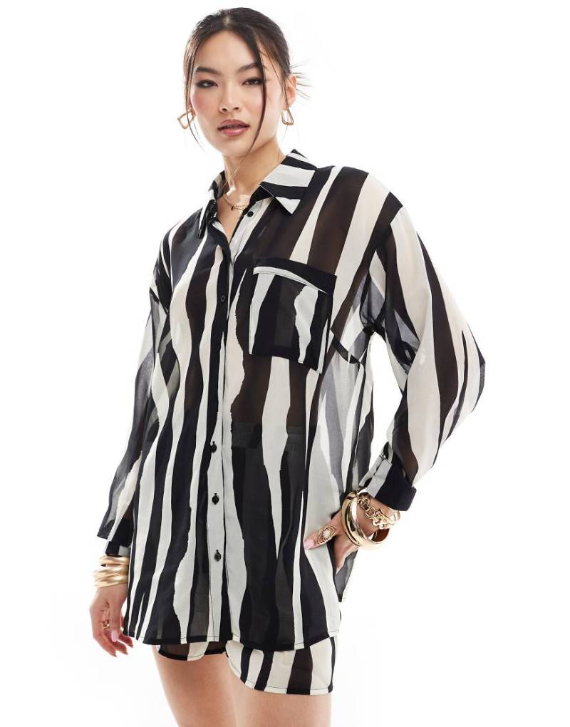 In The Style - Strandhemd mit Zebramuster, Kombiteil-Bunt von In The Style