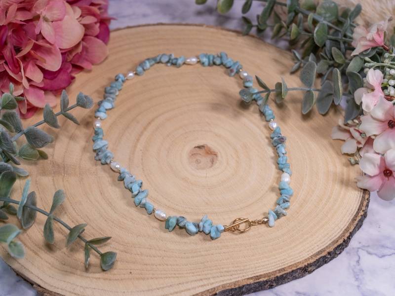 Perlenkette Larimar & Süßwasserperlen | Gold Filled Perlenkette Larimar & Süßwasserperlen | Gold Filled von InAllenFacetten