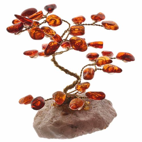 InCollections Damen- Deko Bernstein-Bäumchen mit 36 Bernsteinblättchen cognacfarben 111698B003930 von INCOLLECTIONS