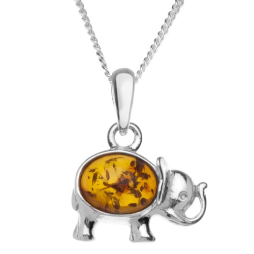 InCollections Damen-Halskette Elefant 925 Sterling Silber 1 Bernstein gelb 42 cm von INCOLLECTIONS