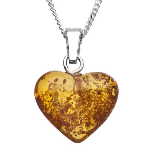 InCollections Damen-Halskette Herz 925 Sterling Silber 1 Bernstein gelb 42 cm von INCOLLECTIONS