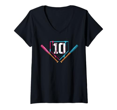 Damen 10. Geburtstag Baseball Eiscreme Tropf 10 Jahre alt Junge T-Shirt mit V-Ausschnitt Damen 10. Geburtstag Baseball Eiscreme Tropf 10 Jahre alt Junge T-Shirt mit V-Ausschnitt von InGENIUS Baseball Geburtstagsshirts & Geschenke
