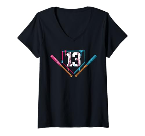 Damen 13. Geburtstag Baseball Ice Cream Drip 13 Jahre alt Junge T-Shirt mit V-Ausschnitt Damen 13. Geburtstag Baseball Ice Cream Drip 13 Jahre alt Junge T-Shirt mit V-Ausschnitt von InGENIUS Baseball Geburtstagsshirts & Geschenke