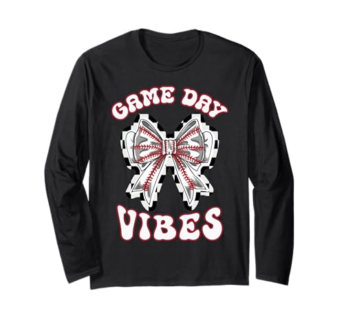 Baseball Mom Coquette Bow Game Day Vibes Checkered Mama Langarmshirt von InGENIUS Baseball Mom Shirts & Geschenke