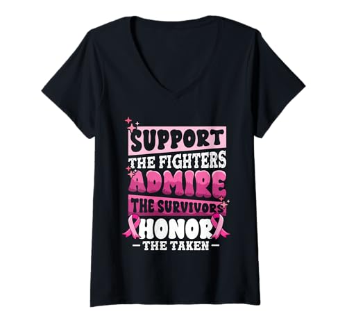 Damen Breast Cancer Awareness Support Fighters Survivors Wear Pink T-Shirt mit V-Ausschnitt Damen Breast Cancer Awareness Support Fighters Survivors Wear Pink T-Shirt mit V-Ausschnitt von InGENIUS Breast Cancer Awareness Shirts & Gifts