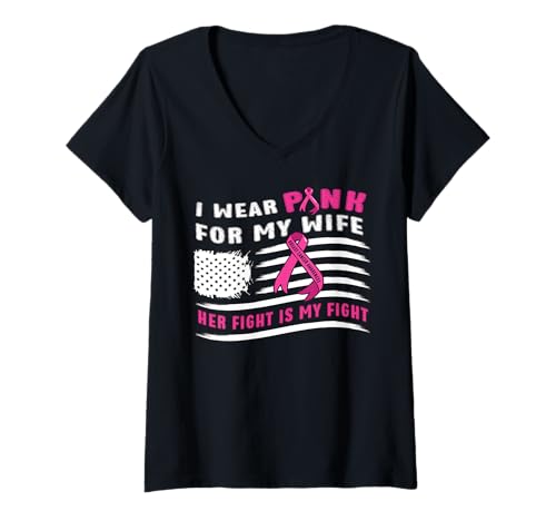 Damen Brustkrebs-Frau trägt rosa Schleife Kampf US-Flagge T-Shirt mit V-Ausschnitt Damen Brustkrebs-Frau trägt rosa Schleife Kampf US-Flagge T-Shirt mit V-Ausschnitt von InGENIUS Breast Cancer Awareness Shirts & Gifts