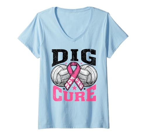 Damen Brustkrebs Volleyball Dig Cure Wear Pink Out Awareness T-Shirt mit V-Ausschnitt Damen Brustkrebs Volleyball Dig Cure Wear Pink Out Awareness T-Shirt mit V-Ausschnitt von InGENIUS Breast Cancer Awareness Shirts & Gifts