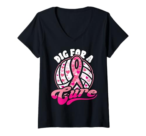Damen Brustkrebs Volleyball Dig Cure Wear Pink Out Awareness T-Shirt mit V-Ausschnitt Damen Brustkrebs Volleyball Dig Cure Wear Pink Out Awareness T-Shirt mit V-Ausschnitt von InGENIUS Breast Cancer Awareness Shirts & Gifts