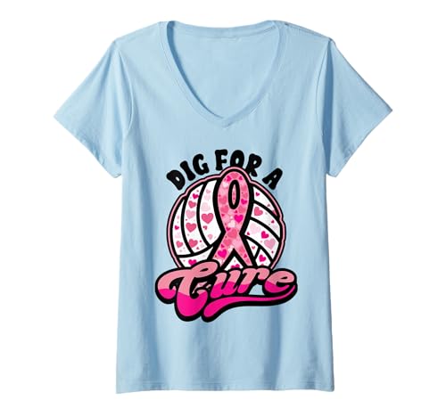 Damen Brustkrebs Volleyball Dig Cure Wear Pink Out Awareness T-Shirt mit V-Ausschnitt Damen Brustkrebs Volleyball Dig Cure Wear Pink Out Awareness T-Shirt mit V-Ausschnitt von InGENIUS Brustkrebs-Bewusstsein Shirts & Geschenke