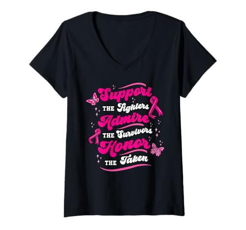 Damen Brustkrebs Support Fighters Survivor Wear Pink Awareness T-Shirt mit V-Ausschnitt von InGENIUS Brustkrebs-Shirts & Geschenke