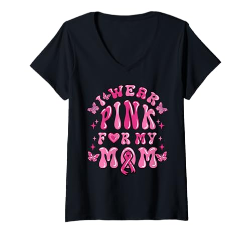 Damen Mom Brustkrebs tragen rosa für Mama Support Squad Awareness T-Shirt mit V-Ausschnitt von InGENIUS Brustkrebs-Shirts & Geschenke