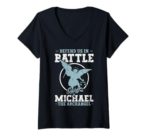 Damen Sankt-Michael-Gebet Verteidige Kampf Katholischer T-Shirt mit V-Ausschnitt Damen Sankt-Michael-Gebet Verteidige Kampf Katholischer T-Shirt mit V-Ausschnitt von InGENIUS Christliche Hemden & Geschenke