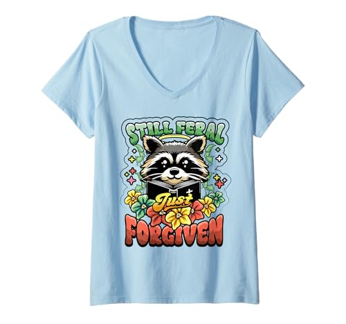 Damen Religiöser Christlicher Waschbär Immer noch verwildert Nur T-Shirt mit V-Ausschnitt Damen Religiöser Christlicher Waschbär Immer noch verwildert Nur T-Shirt mit V-Ausschnitt von InGENIUS Christliche Waschbär Shirts & Geschenke