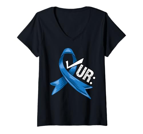 Damen Check Ur Colon Cancer Awareness Blue Ribbon Colonoscopy T-Shirt mit V-Ausschnitt Damen Check Ur Colon Cancer Awareness Blue Ribbon Colonoscopy T-Shirt mit V-Ausschnitt von InGENIUS Colon Cancer Awareness Shirts & Geschenke