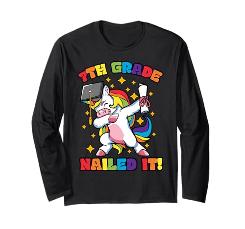 7th Grade Graduation Dabbing Unicorn Klasse Nailed es Kinder Langarmshirt von InGENIUS Dabbing Unicorn Graduation Shirts & Gifts
