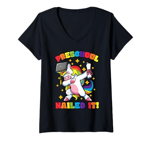 Damen Preschool Graduation Dabbing Unicorn Class Nailed it Kids T-Shirt mit V-Ausschnitt von InGENIUS Dabbing Unicorn Graduation Shirts & Gifts