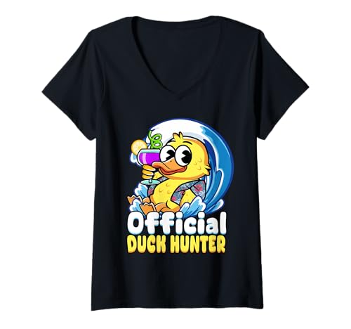 Damen Offizielle Duck Hunter Funny Rubber Duckie Hunting Cruise T-Shirt mit V-Ausschnitt Damen Offizielle Duck Hunter Funny Rubber Duckie Hunting Cruise T-Shirt mit V-Ausschnitt von InGENIUS Entenjagd-Hemden & Geschenke
