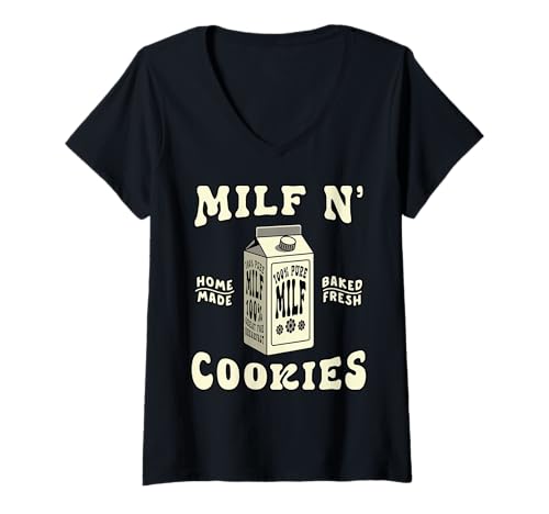 Damen MILF Kekse Milch Hausgemachte Gebackene Frische Lustige T-Shirt mit V-Ausschnitt Damen MILF Kekse Milch Hausgemachte Gebackene Frische Lustige T-Shirt mit V-Ausschnitt von InGENIUS Funny Adult Humor Shirts & Geschenke