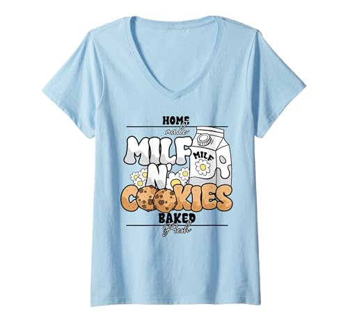 Damen Milf Kekse Milch Hausgemachte Gebackene Frische Lustige T-Shirt mit V-Ausschnitt Damen Milf Kekse Milch Hausgemachte Gebackene Frische Lustige T-Shirt mit V-Ausschnitt von InGENIUS Funny Adult Humor Shirts & Geschenke