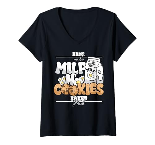 Damen Milf Kekse Milch Hausgemachte Gebackene Frische Lustige T-Shirt mit V-Ausschnitt Damen Milf Kekse Milch Hausgemachte Gebackene Frische Lustige T-Shirt mit V-Ausschnitt von InGENIUS Funny Adult Humor Shirts & Geschenke